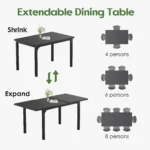47.2-63‘’ Modern Extendable Dining Table for Small Spaces, Expandable Kitchen Table, Space Saving Wooden Desk Furniture - Image 6