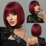 Bob Black Synthetic Wigs Straight Cosplay Short Daily Natural Looking Hair Wig with Bangs Heat Resistant Fiber for Women Afro - Image 9