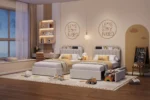 Twin Size Bed Frame with Storage Headboard & 2 Drawers, Kids Upholstered Platform Bed, No Box Spring Needed - Image 6