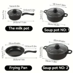 13-Piece Nonstick Cookware Set Black - Induction Compatible Pot Pan Set with Frying Pan & Utensils for Kitchen & Camping - Image 4