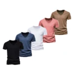 T Shirt Men Casual Solid Color Slim Fit V-neck - Image 16