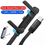 Quick Charge Flat Phone Charger Type C 240W Foldable Stand Fast Charging Kick Cable Stand Holder Cord for IPhone 17 16 Samsung