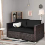 2 Seat Outdoor Wicker Loveseat Sofa Set, Modular PE Rattan 2 Pieces Outdoor Wicker Corner Sofa, Outside Furniture, Customized - Image 5