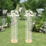 2 Pcs Wedding Centerpieces Flower Vases 35.4" Tall Chandelier Crystal Vase Gold Metal Flowers Stand for Party Tables Decorations