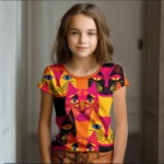 Girl Clothes Summer Cartoon Cat Graphic Children’s Clothing Kids Art Doodling Short Sleeve T Shirt Causal O-Neck Children Top