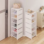 Multi-level shoe organizer, shoe shelf, space gain, for wall corner, stackable shelf, adjustable economy cabinet