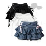 Women Hot Girl Sweet Kawaii Bow Vintage Y2k Clothes American Streetwear