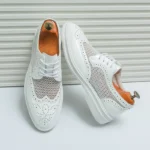 Fashion Derby Leather Men Shoes Summer Breathable White Brogue Lace Up Solid Dress Shoes Business Casual Party Wedding Shoes Men - Image 3