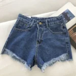 2025 New Summer Women High Wiast Raw Hem Denim Shorts Soild White Black Blue Korean Wide Leg Pants Mon Shorts  Jean Shorts - Image 8