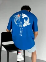 Japanese Koi Harajuku Illustration Pattern T-Shirt Men - Image 4