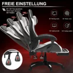 Computer Gaming Chair, Ergonomic Gaming Chair, Leather Office Chairs with Foot Rest, Back Recliner Height Adjustable White+Black - Image 5