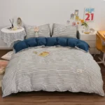 100% Cotton Duvet Cover Set,Bedding Set With Plaid Stripe,Skin Friendly Breathable,1 Duvet Cover,2 Pillowcase,Japan Simple Style - Image 16
