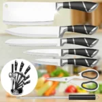 ZENG Stainless Steel Kitchen Knife Set Sharp Non-Stick Coated Chef Knives with Sharpener for Cutting Slicing Dicing Chopping
