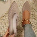 New 2024 Pointed Toe Flat Office Boat Solid Color Knitted Slip on Shoes Casual Ballet Flats Shoes Women Loafers Zapatos De Mujer - Image 3