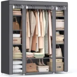 Portable Closet Wardrobe with Non-Woven Cover, 59x17.7x69 Inches, 12 Shelves, Gray for Bedroom Storage