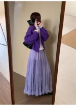 Elegant Pleated Skirt for Women with Elastic Waist Slim Fit A-Line Long Design - Image 11