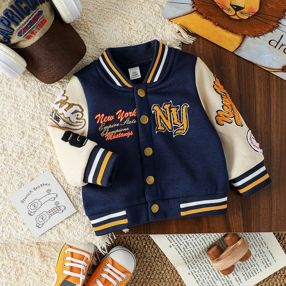 Sa2581606fed14566a989fc7cf3474105k.webp Baseball Fashion Jackets Baby Boys Embroidered Cardigan Autumn Spring Casual Outwears Trends Sweatshirt Coats For 1-3Y - Image 1