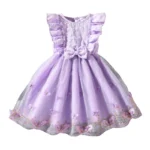 Dress For Girls Yellow O-Neck Fly-Sleeve Tulle Bowknot 8-12 Years Summer Elegant Sweet Style Princess Dress kids Clothing