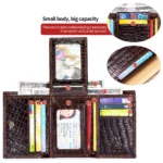 100%Leather men's wallet, leather short multi card bag, leather men's wallet, crocodile patterned wallet - Image 4