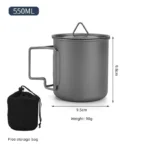Titanium Camping Mug with Folding Handle Lightweight Portable Outdoor Cup Cooking set Cookware for Hiking Travel - Image 10