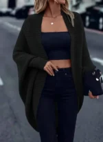 Ladies Elegant Open Cardigan Knitted Sweater Spring Autumn Outerwear Loose Long Sleeve Top for Holiday Versatile Casual Wear
