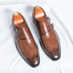 Classic Retro Dress Men's Monk Leather Shoes With Pointed Toe Buckle Business Office Wedding Soft Comfortable Men's Shoes - Image 4