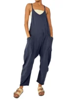 women's pure color patch bag zipper jumpsuit suspenders jumpsuit - Image 4