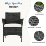 JHK 4 Piece Outdoor Patio Furniture Set with Soft Cushion and Glass Table Manual Weaving Wicker Rattan Patio Chairs For Garden - Image 2