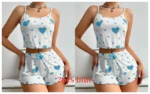 Women’s Pajamas Set Sleepwear 2 PCS Short Tank Tops And Shorts S M L White Ventilate Soft Casual Love Printing