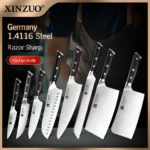 XINZUO Premium Modern 1-8PCS Din 1.4116 Stainless Steel Chef, Santoku, Utility & Paring Knife Set with Black Ebony Handles