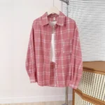 Long Sleeve Pink Plaid Shirt Women’s Autumn Summer Lazy Slimming Casual Versatile Outerwear Top