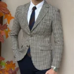 Houndstooth Plaid Blazer for Men One Piece Suit Jacket with 2 Side Slit Slim Fit Casual Male Coat Fashion Clothes 2023 - Image 3