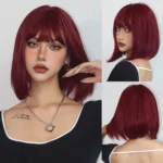 Center-parted black bob hairstyle synthetic wig for Halloween party cosplay wig daily high-temperature hair accessory - Image 10