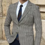 Houndstooth Plaid Blazer for Men One Piece Suit Jacket with 2 Side Slit Slim Fit Casual Male Coat Fashion Clothes 2023 - Image 5