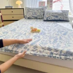 1pc Floral Fitted Bed Sheet Flower Printed Washed Cotton Bed Sheet with Elastic Single/Queen/King Size Bed Fitted Sheets - Image 9