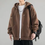Men Hoodies Cardigan Solid Sweatshirts - Image 2