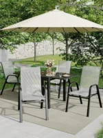4-Piece Stackable Patio Chairs Set Outdoor Dining Chairs with Textilene Fabric/Metal Frame, for Deck Backyard Garden Poolside