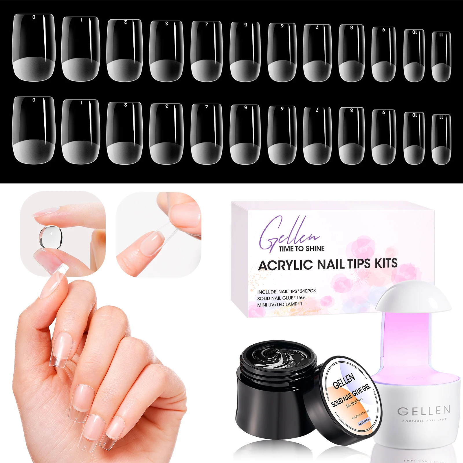 Sa77aed16b31e4c0ea195e3e7bb0a9736M.webp GELLEN Gel Nail Tips Kit 240Pcs Pre Shaped Short Square Soft Tips 15g Solid Gel Glue UV LED Lamp DIY Manicure Set Long Lasting