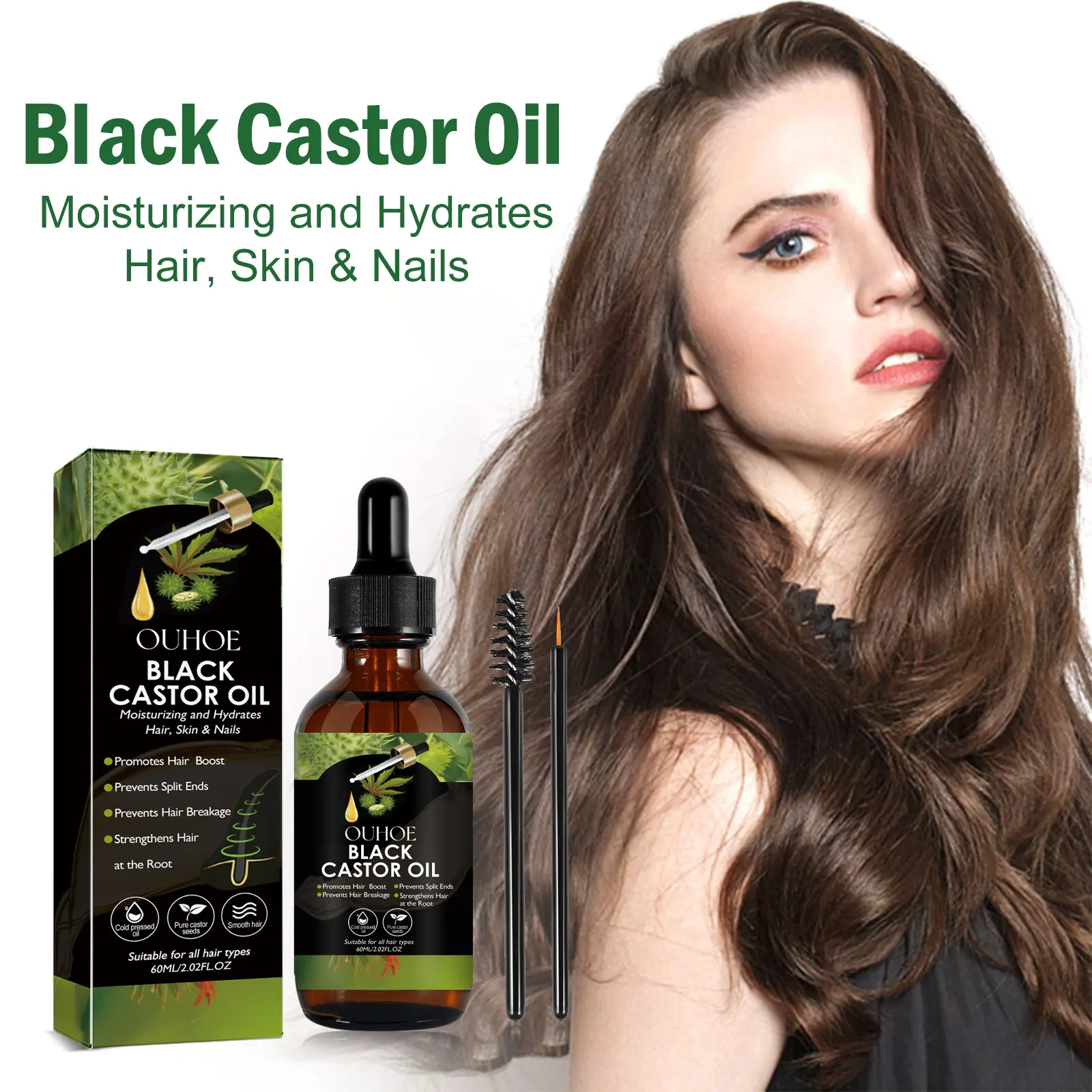 Sa7ecb9d3a45142aab249ce44eb870783D.webp OUHOE Black Castor Oil 100% Organic Moisturize Hair Growth Serum Prevent Hair Loss Soft Bright Dense Hair Care Essential Oil