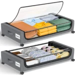 Under Bed Storage With Wheels, 2-Pack 48L Each Under The Bed Storage Containers With Clear Lids & Label, Underbed Storage Bins - Image 6