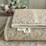 2026 Spring Summer Floral Print Double Gauze Bed Sheet with Fringe Lace Trim