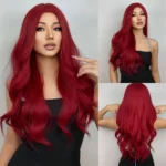 Red wine color synthetic wig with long curly hair, full head of wig, party, daily use, high-temperature hair wig - Image 8