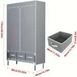 Non-Woven Fabric Portable Closet Wardrobe with Rolling Door & Hanging Rack - Lightweight Clothes - Image 3
