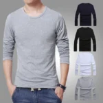 Men's T-Shirts Long Sleeve Slim Men T-Shirt Young Man Pure Color Tops Tees Shirt O-Neck For Male Boys Tshirt