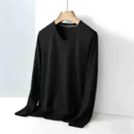 Men's Camel V-neck Long Sleeve Tee Slim Fit Soft Knit Pullover Spring & Autumn Shirt - Image 12