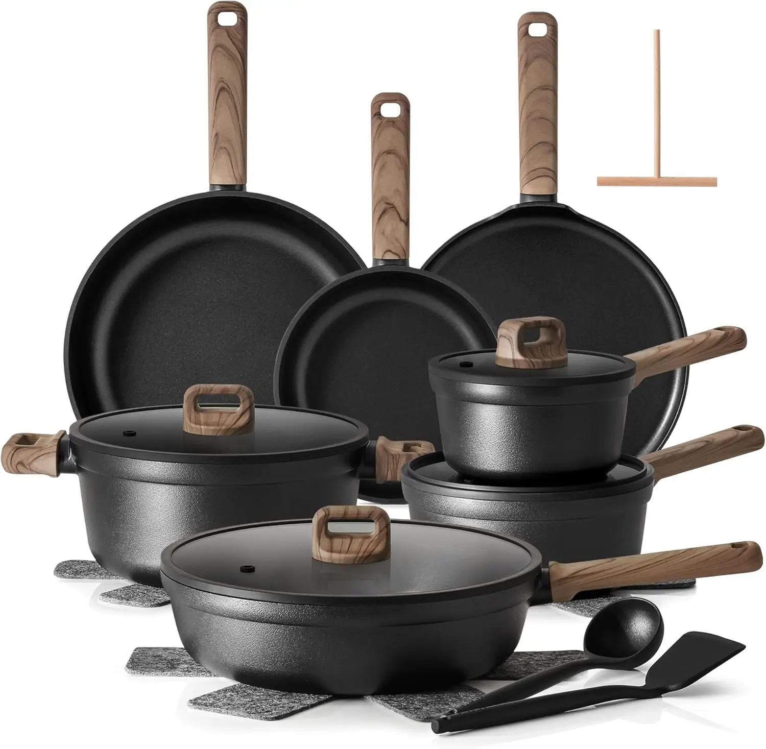 Sacd1ee736588465fb5a9cc8845f263d3C.webp 20-Piece Nonstick Cookware Set, Black Titanium Coating, Induction Compatible & Dishwasher Safe - Image 1