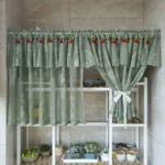 White Lace Short Kitchen Curtain Rod Pocket Sheer Voile Cherry Design Double Layer Half Curtains Living Room Door Window Decor