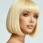 Golden elegant and fashionable 12 inch synthetic shoulder length wig, suitable for daily use at role-playing parties