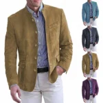 Autumn Winter Men'S Casual Blazer Jacket Stand Collar Long Sleeve Solid Color Single Breasted Button Fashion Jackets - Image 2