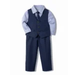 Kids Uniform for Boys Girls Vest 4 PCS Long Sleeve Autumn Back to School Clothing Set Teenage Preppy Style Daily Fashion Dress